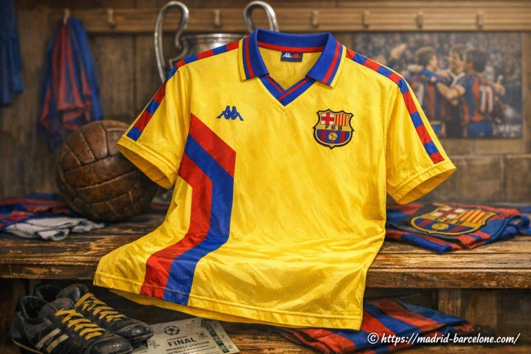 Maillot FC Barcelona extérieur : le rêve jaune de la dream team 1991-92