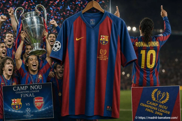 Maillot fc barcelona et la légende de la victoire en finale de la c1